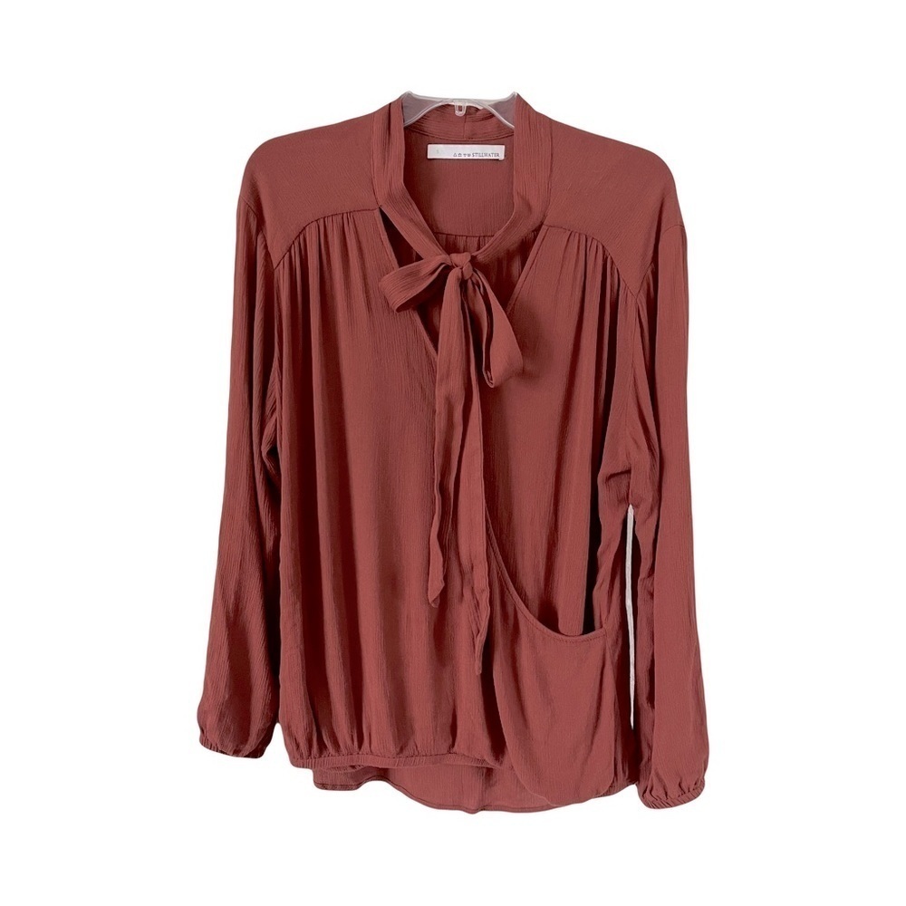 Stillwater The Brand | Rust Brown Surplice Tie Neck Long Sleeve Blouse, Small